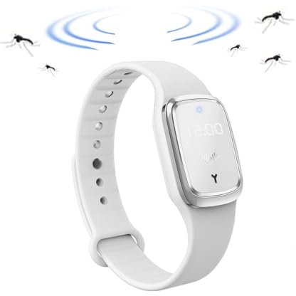 Feloyal Pulsera Repelentes de Mosquitos, Reloj Antimosquitos, Recargable por USB, Ultrasónico, Impermeable para Interiores y Exteriores, Apto para Adultos y Niños (Blanco)