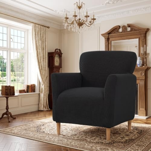 LiveGo Stretch Banquet Armchair Slipcover, Knit Chair Covers with Arms, Non-Slip Waterproof Chair Slipcover for Living Room, Office, Reception, and Pet-Friendly Furniture Protector (Black)