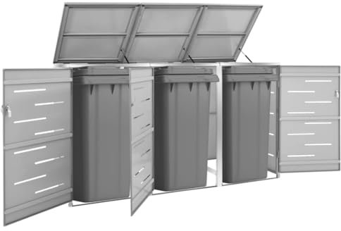 Générique Abri pour Trois poubelles 207x77,5x112,5 cm INOX,Maison & Jardin,Produits ménagers,Accessoires pour conteneurs à déchets,Cache-conteneurs à déchets,Gris,114.53 LB,149560