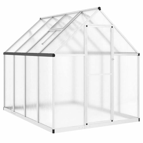 vidaXL Växthus med basram, växthus med takrännsystem vingdörr, drivhus för växter, drivbänk, silveraluminium
