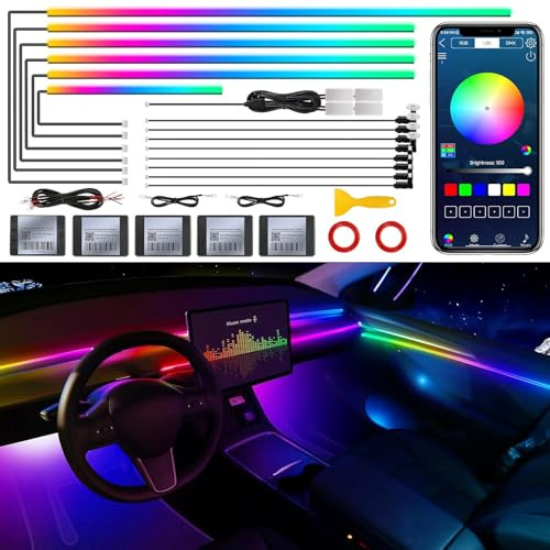 Dreamcolor Acrylic Interior LED Strip Light With Wireless APP, RGB 18 in 1 With 175 Inches 593 LEDs Fiber Optic Strip Lights for Car, Dynamic Chasing Music Sync Neon Ambient Lighting Kits