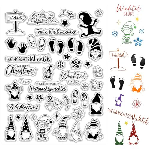 BOOMTOP Silikon Stempel Weihnachten Klare Stempel Weihnachtswichtel Wichtel Grüße Frohe Weihnachten Wichtelpost Clear Stamps für Kartenherstellung DIY Geschenk Scrapbooking