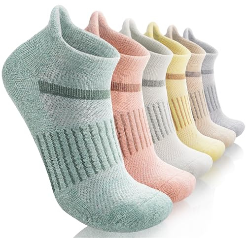 MOSEY KOSY Chaussettes de randonnée courtes en laine mérinos chaudes compressives et thermiques pour homme et femme 6 paires(Couleurs claires mélangées,36-42)