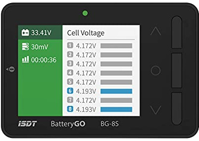 ISDT BG-8S Lipo-Batterieprüfer, intelligenter digitaler Batterietester/-prüfer mit LCD-Anzeige, Batteriekapazitätstester für Lebensdauer/Li-Ionen/NiMH/Nicd/LiPo-Spannungsprüfer, Schwarz