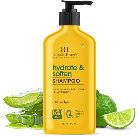 Botanic Hearth Hydratisieren und erweichen Shampoo, 400 ml, Aloe Vera, Bergamotte und veganes Protein, feuchtigkeitsspendende und pflegende Formel für alle Haartypen, frei von Parabenen und Sulfaten