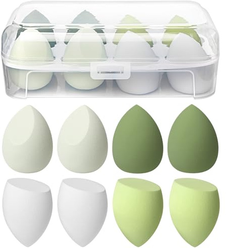 uego de 8 Esponjas de Maquillaje Mezcla de Belleza, para una Base Impecable, líquidos, Cremas y Polvos, Regalo para Mujeres (Green)