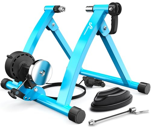Sportneer Rodillo de entrenamiento para bicicleta – Rodillo magnético para bicicleta de 26 – 28 pulgadas y 700 C de liberación rápida, base de rueda delantera con 6 niveles de resistencia para montar
