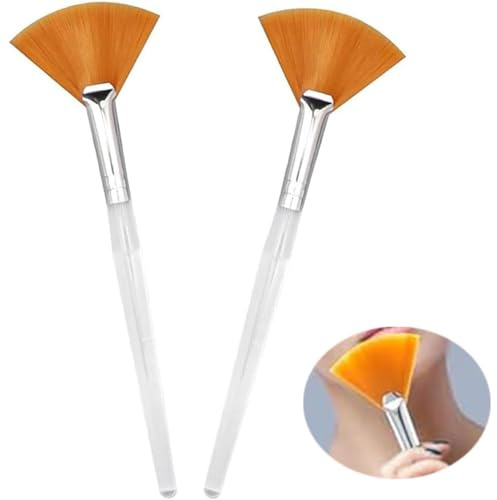 2 PCS Facial Brush, Fan Mask Brush, Soft Applicator Brushes Makeup Tools for Peel Mask Makeu, Applicator Tools for Mud Cream(Yellow)