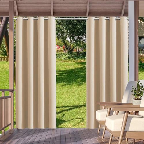 Cortinas opacas para exteriores, resistentes al agua, protección solar, cortina con ojales para balcón con ojales, impermeable, protección solar, para balcón, terraza, pérgola, color crema, 150 x 200