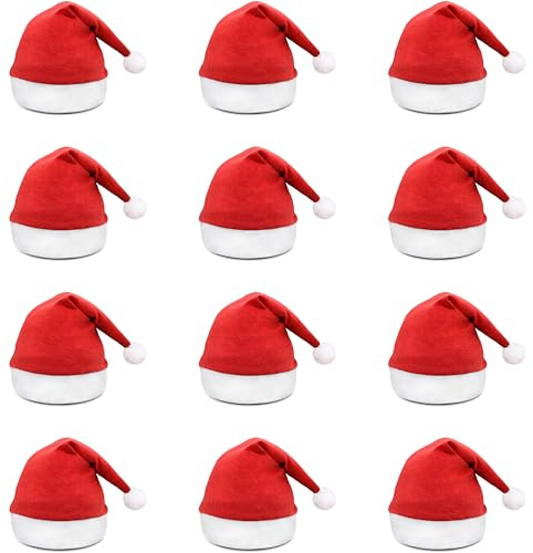 LYFETC 12 Pcs Santa Hats for Adults,Red Xmas Hats Bulk for Family Gatherings,Soft Father Christmas Hat for Festivities party and Celebrations