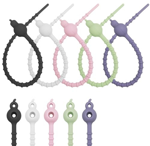 5Pcs Silicone Cable Ties Reusable Rubber Twist Ties Multipurpose Elastic Wire Organizers Rubber Cord Tidying Tool