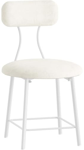 Hzuaneri Toalettstol, Matchande Sminkbordspall, Fotpall för Vardagsrum, Sittpall för Sovrum, Pall med Metallben, Klädd Toalettstol, Barpall med Ryggstöd, Sovrum, Vardagsrum, Vit VS32603X