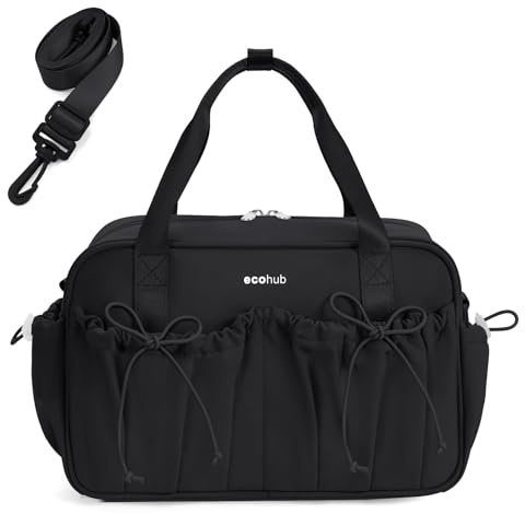 ECOHUB Small Gym Bag for Women, Mini Gym Duffle Bag with Wet Compartment, Bowknot Sports Bag, Cute Gym Tote Bag Dance Yoga Workout Travel Bags Black
