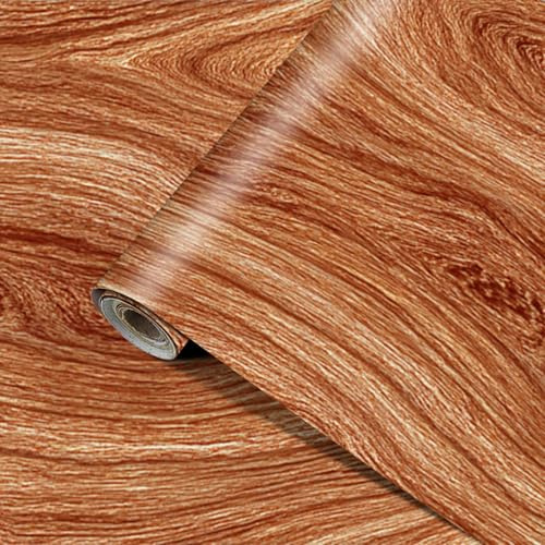 HOMETITUTE Red Brown Wood Grain Contact Paper Peel and Stick 15.7x39.4 Self Adhesive Removable Vinyl Wallpaper for Wall Countertop Cabinets Furniture Table Home Decor