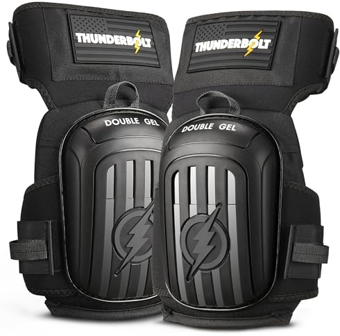 Thunderbolt Knee Pads for Men Construction Knee Pads for Work for Men and Women with Double Gel for Gardening Flooring Roofing Heavy Duty with Extra Thick Foam and Strong Adjustable Non-Slip Straps