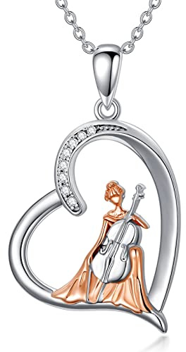 HARMONY BOLA Collier musical en argent sterling 925 avec pendentif ballerine/violon/piano, bijou musical, cadeau d'anniversaire pour femmes et filles
