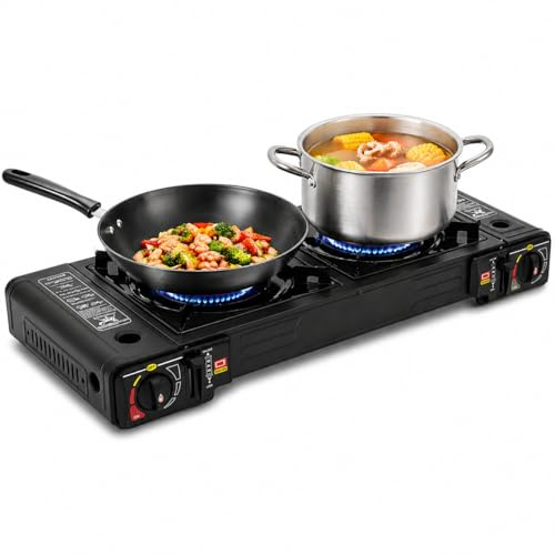 Campingspis med 2 brännare utomhus gasspis bordsgrill portfölj gasgrill gasgrill 2 brännare inomhus (A2)