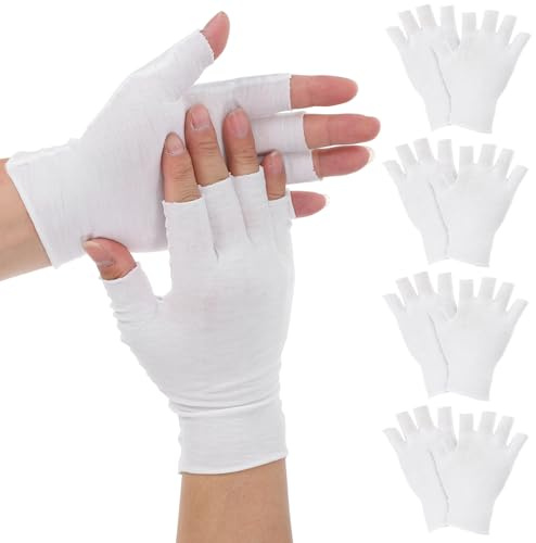 5 paia di guanti in cotone eczema, guanti bianchi senza dita guanti idratanti eczema per mani asciutte dormire touch screen spa trattamento della pelle