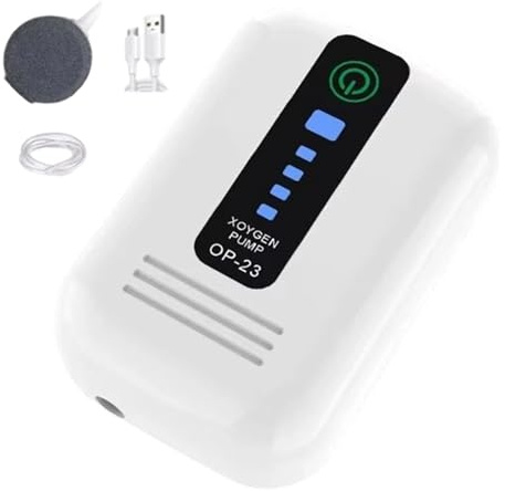 Akvarieluftpump | tyst luftpump för akvarium – kraftfullt bärbart USB-syresättningssystem | kompakt akvariekompressorförstärkare | tyst luftare för hydroponik, inomhustankar och utomhusfiske