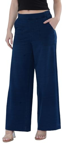 EX M&S Womens Elasticated High Waist Wide Leg Denim Trousers Soft Stretch Pull On Casual Pants