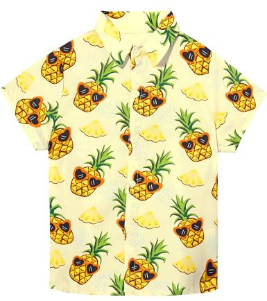 ZovioBox Boys Hawaiian Shirt Short Sleeve, Summer Beach Tropical Button Down Shirts, Casual Printed Shirt for Kids 5-14 Years