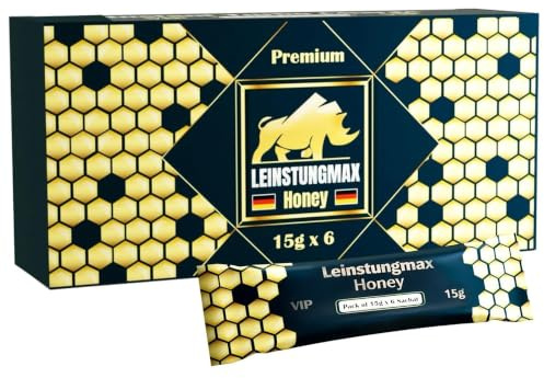 Leinstungmax Honung – Kosttillskott med honung; ginseng; växtextrakt och vitamin B1 + B2 | 6 portionspåsar à 15 g för aktiva män