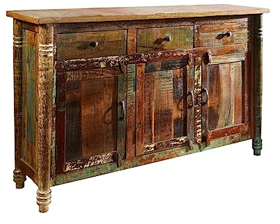 MASSIVMOEBEL24.DE | Sideboard Fable aus Altholz, Kommode Vintage aus Massivholz, Holzkommode mit 3 Schubladen und 3 Türen