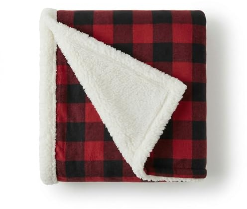 Eddie Bauer - Sherpa Throw Blanket for Couch 50x60 – Ultra Soft Reversible Fleece & Plush Sherpa Blanket, Warm Cozy Plaid Throw Blanket for Sofa, Bed, Living Room, Cabin Decor