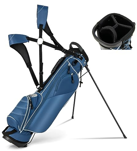 COSTWAY Bolsa de Golf Hombre Profesional con Soporte para Palos de 4 Compartimientos Correa de Transporte (Azul)