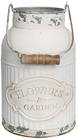 Yoillione Milk Jug Vase White Farmhouse Decor, Country Metal Flower Rustic Jug for Artificial Flowers, Cream Pitcher Vintage Shabby Chic, French Bucket With Handle