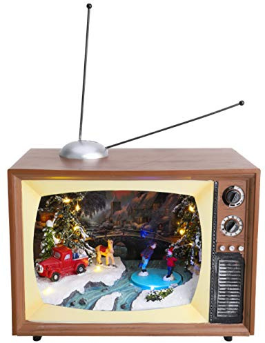 Christmas Concepts® Iluminación LED y Escena Musical de Navidad con Pilas Dentro de la televisión Retro - 24cm / 9.5 
