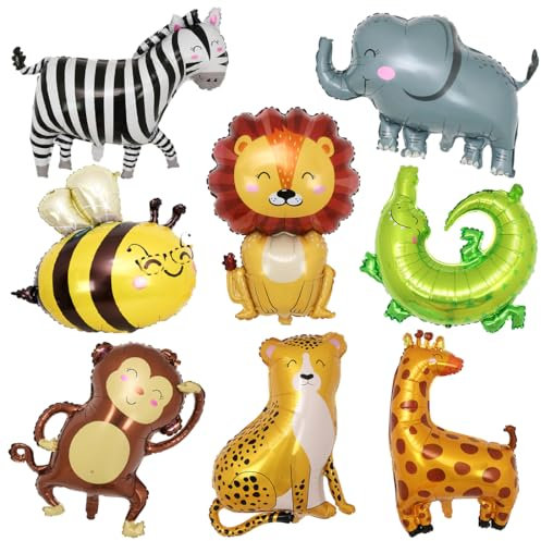 XXL Folienballon Tiere, 8 Stück Luftballons Tiere, Folienballons Tiere Formen, Dschungel Waldtiere Ballons Kindergeburtstag, Helium Ballons Tier für Junge Mädchen Geburtstag Party Dekoration