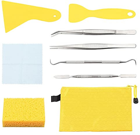 LEONTOOL Ensemble de 9 outils pour débutants en mosaïque, comprenant des grattoirs, une pince à épiler à tête droite, une pince à épiler à tête incurvée, un crochet à double extrémité, une spatule