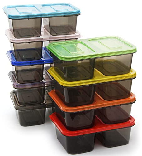 Youngever Confezioni da 9 Scatola da Pranzo Bento 600ML, Contenitori Meal Prep, Cestino per il Pranzo, Riutilizzabili 2 Scomparti in Plastica divisi per La Conservazione Degli Alimenti
