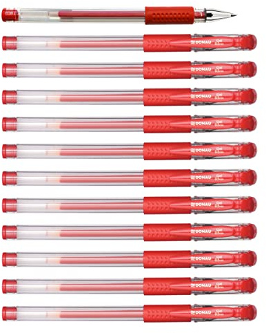 OFFICER PRODUCTS DONAU - Penna a sfera in gel con inchiostro gel, colore rosso, 12 pezzi (confezione da 12), diametro sfera: 0,5 mm, inchiostro impermeabile e non sbiadisce