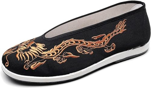 Drago Ricamato Tai Chi Arte Marziale Kung Fu Scarpe Unisex Tradizionale Cinese Vecchia Pechino Scarpe di Stoffa Slip On Scarpe con Suola in Gomma Traspirante Antiscivolo (Color : Gold, Size : 38 EU