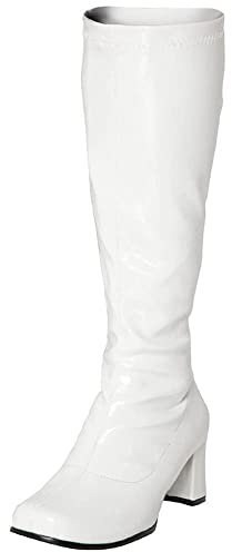 AYZAL Dam fin klänning 1960-tals 70-tals knähöga Go stövlar retro blockklack flickor stövlar, Vitt, 41 EU