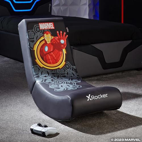 X Rocker Offizieller Marvel Iron Man Video-Rocker Gaming-Stuhl für Junioren, klappbarer Schaukelsitz, offizielles Marvel-Lizenzkonsolen-Spielsitz, Kunstlederstuhl für Kinder, Hero – Ironman Edition