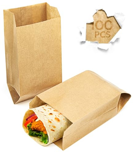 Majillux 100 Bolsas de Papel Kraft 9 x 20 x 5 cm - Bolsas Pequeñas Grado Alimenticio, Sobres Kraft Marrón Reutilizables y Reciclables para Regalos, Negocios, Manualidades y Embalaje Sostenible