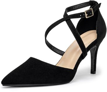 Hoefirm damer pumps höga klackar sexiga rempumps eleganta skor med klack stilett spännpumps, Svart mocka, 39 EU