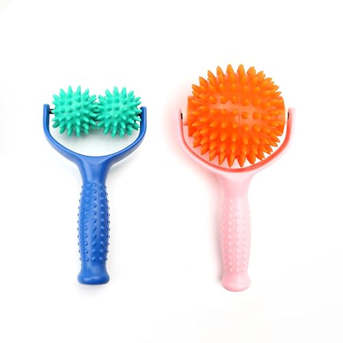 2PCS Handheld Spiky Massage Balls Rollers Compact and Portable Muscle Relaxation Tools with Handle-Deep Tissue for Pain Pressure Relief Whole Body Sensory Self Relax Massager Stick