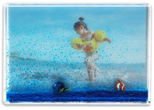 Glitter Photo Frame, Acrylic Picture Frame holds 10 x 15 cm (4 x 6 inch) Clear Frameless Desktop Photo Block with Fish (Blue) - Ideal Personalised Gifts, Birthday Presents or Home Décor
