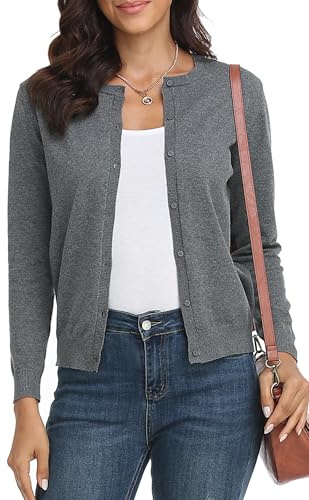 BERESIA Chaqueta De Punto Clásica para Mujer con Cuello Redondo, Botones Y Mangas Largas, Suéter De Punto Suave