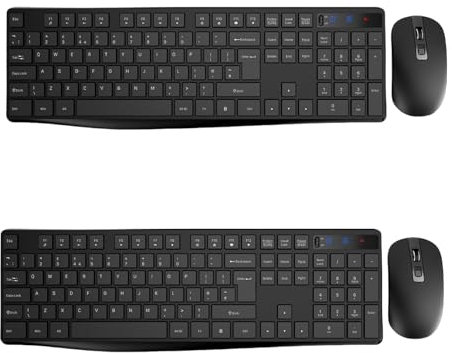 Wireless Keyboard and Mouse Set, Full Size Wireless Keyboard Ergonomic Design & Quiet USB Cordless Mouse Combo UK Layout, 12 Multimedia Shortcuts for Windows Computer PC Laptop Desktop,Black,2 PACKS