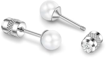 Pendientes de titanio con perlas hipoalergénicas, para mujer, hombre, niña, G23, en titanio, con cierre de rosca, perlas pequeñas, 4/5/6 mm, 5 mm, Titanio, Sin piedra preciosa