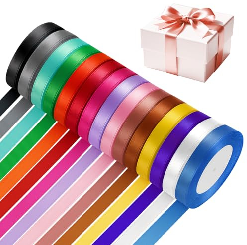 KELAV Cinta de Raso,15 Colores,Ribbon 22m×10mm,Cintas Decorativas Raso,Regalos Colores Set Satinado para Manualidades,Bodas,Cumpleaños,Fiestas y Decoración de Pasteles