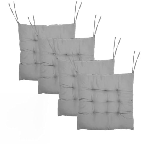 MIUUIPI Set de 4 Cojines para Sillas con Lazos 40x40 cm, Cojines Exterior, Cojín de Asiento Relleno para Cocina, Jardín y Terraza (Gris)