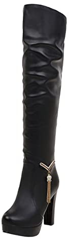 Generisch Stivali sopra il ginocchio, da donna, sexy, con tacco alto, in pelle, eleganti, a gambo lungo, da donna, comodi, per le mezze stagioni, eleganti, impermeabili, Nero , 42 EU