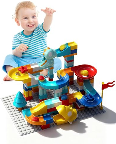 Pangbaylov Dinosaur Marble Track Toy Set, 149 Pieces Construction Building Blocks with Rolling Balls, Creative Marble Run STEM Toy for Children Age 3+, Gift for Boys and Girls