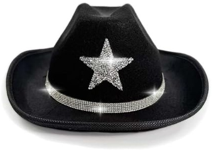 Generico Cappello Cowboy Bambino CostumeCarnevale Bambina Stile Vecchio Westcappello Glitterato con Stelle Bambini Accessorio per Ragazze Ideale per FesteCarnevale E Halloween (Black, 4-10 Years)